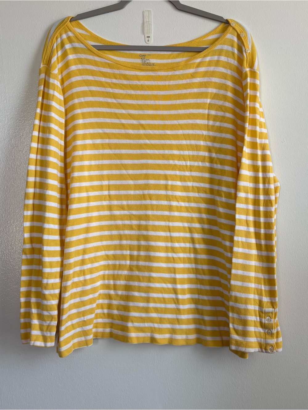 Gap Yellow/White Striped Boat Neck Knit Long Sleeve Pullover Top Women’s 2XL